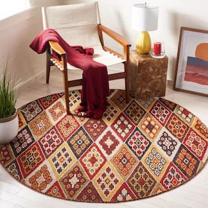 Kilim Red/Gold 6 ft. x 6 ft. Trellis Native American Round Area Rug
