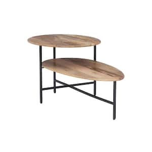 Dawson 38 in. L Natural and Black Oval Coffee Wood Top Table (2-Tiered)