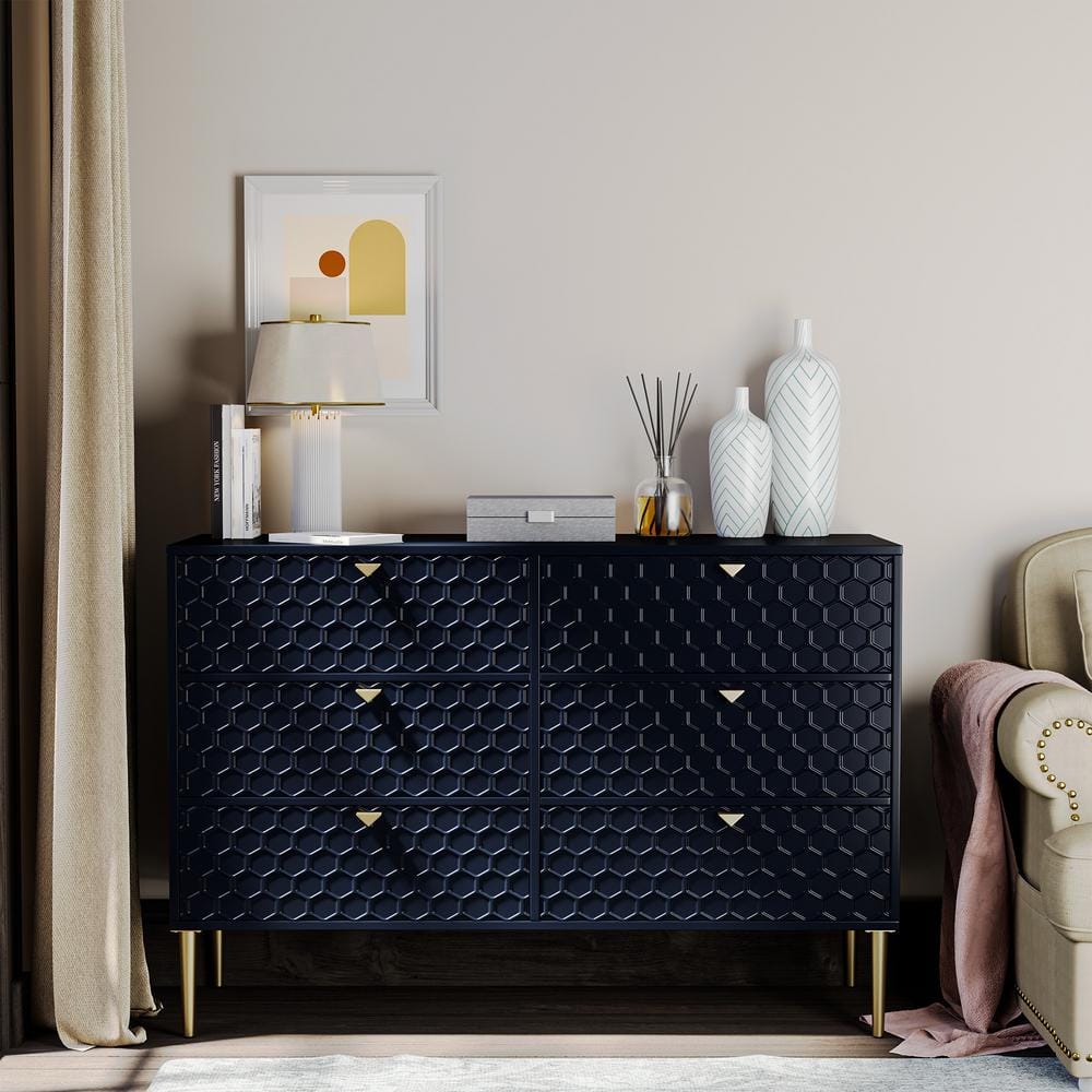 Blue Modern Indoor Accent Storage Cabinet with 6 Drawers