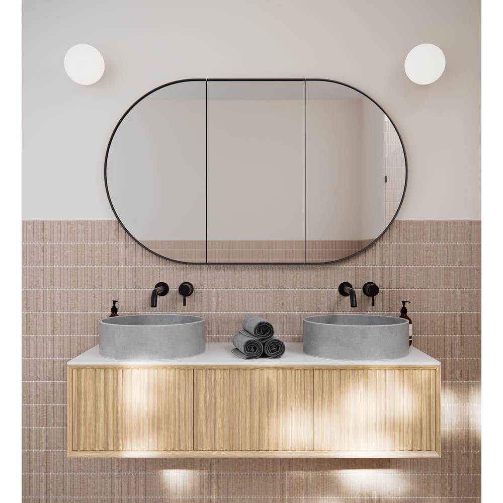 Black Framed Oval Recessed Medicine Cabinet with Mirror