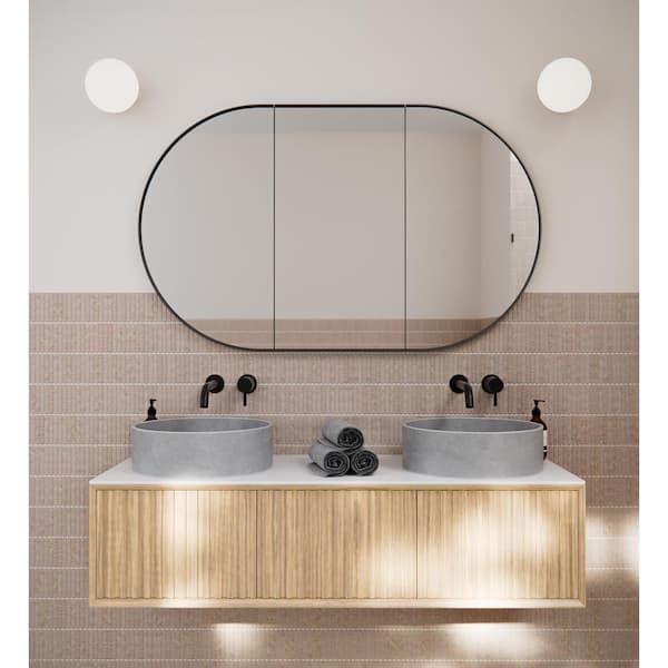 Glass Warehouse Nia 48 in. W x 30 in. H x 5 in. D Recessed Medicine Cabinet in Black with Mirror