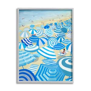 Striped Coastal Beach Umbrellas Design by Life Art Designs Framed Nature Art Print 14 in. x 11 in.