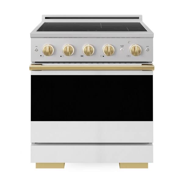 Autograph 30 in. 4.2 cu. ft. Marino Induction Range 4 Burner Elements and Electric Oven in Stainless White and Gold