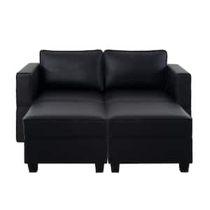 61.02 in. W Faux Leather Loveseat with Double Ottoman, Streamlined Comfort for Your Sectional Sofa in Black