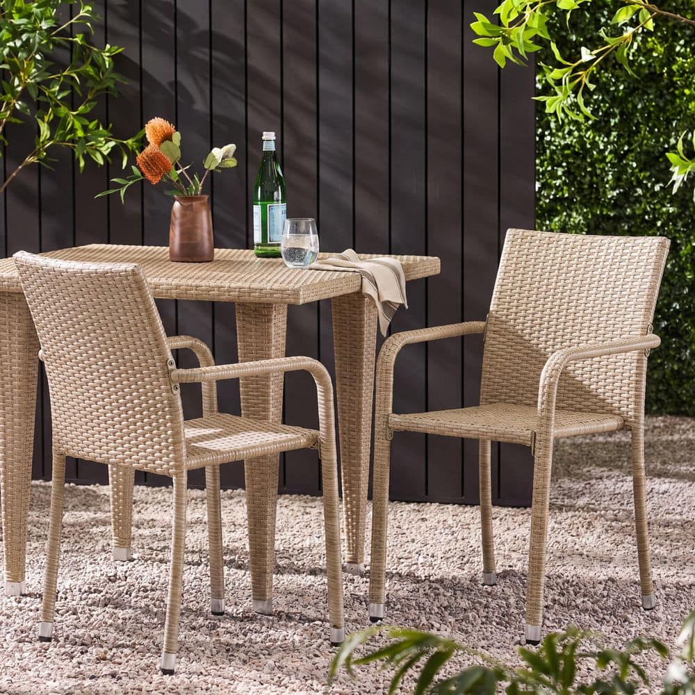 Natural Finish PE Wicker Patio Outdoor Dining Chairs with Armrests Set of 2 price history on PriceWatchPro