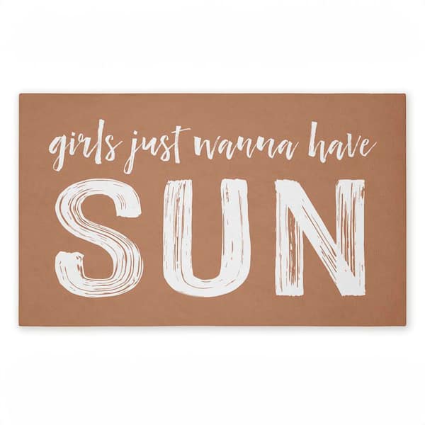 Girls Just Wanna Have Sun Brown 18 in. x 30 in. Polyester Non-Slip Outdoor Door Mat