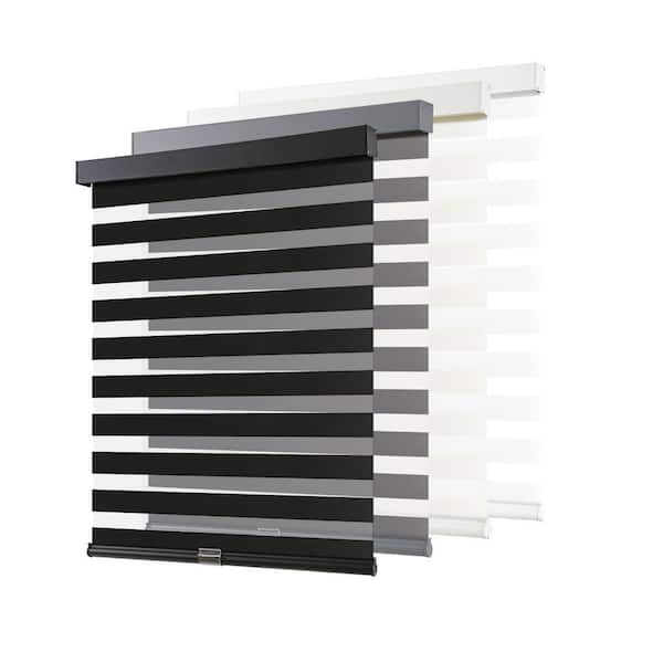 Aosky Zebra Blinds Cordless Shades-Dual Layer Light Filtering, Day & Night, Black Polyester Fabric 40 in. W x 72 in. L