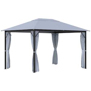 10 ft. x 13 ft. Gray Aluminum Frame Patio Gazebo Canopy Shelter with Netting and Curtains, Garden, Lawn, Backyard