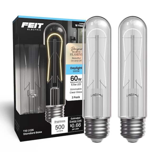 60-Watt Equivalent T10L Dim U-Shape White Filament Clear E26 Vintage Edison Tubular LED Light Bulb Daylight 5000K 2-Pack