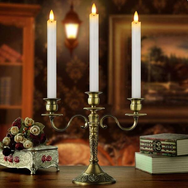 Luminara 12-Inch Ivory Unscented Flameless Taper Candle With Moving Wick & Timer - Battery Operated