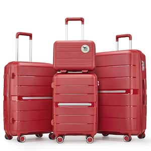 4 Bags 4-Piece Red PP 3-Level Aluminum Lightweight and Durable Expandable Luggage Set (14/20/24/28)