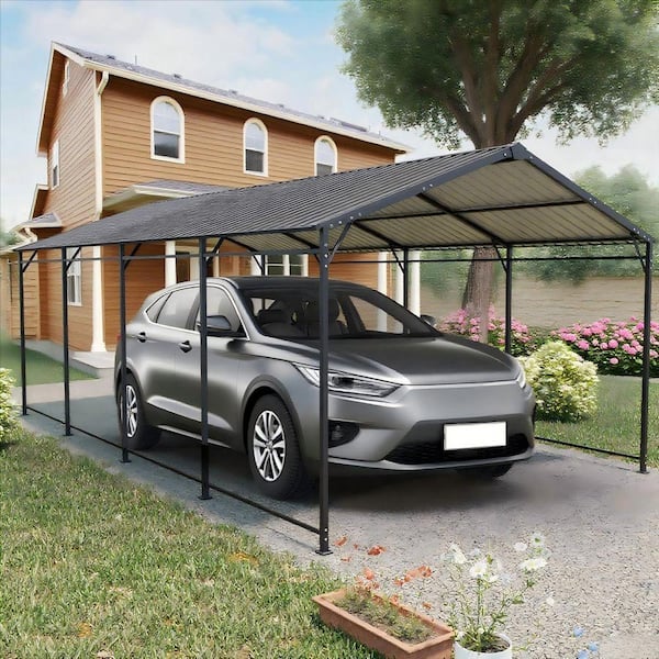 12 ft. W x 21 ft. D Steel Carport Gray Roof and Frame Galvanized