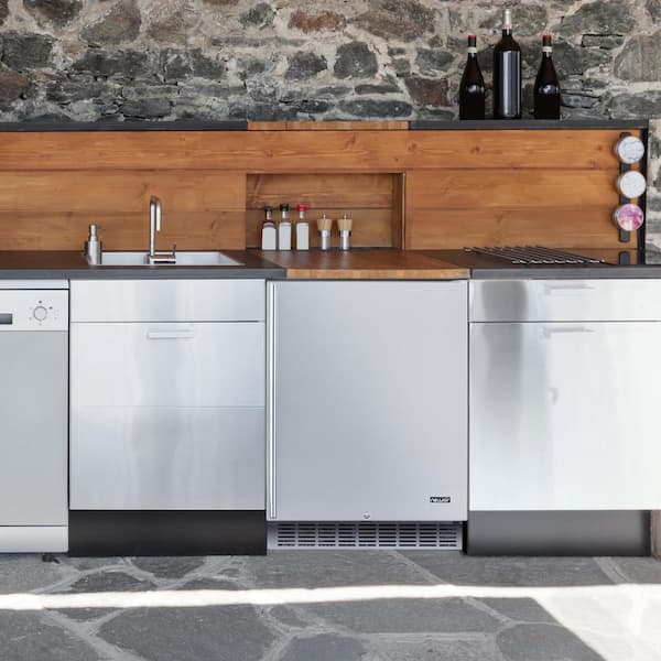 24 in. 160 Can Built-In Outdoor Cooler Fridge with Auto-Closing Door and Easy Glide Casters Weatherproof Stainless Steel