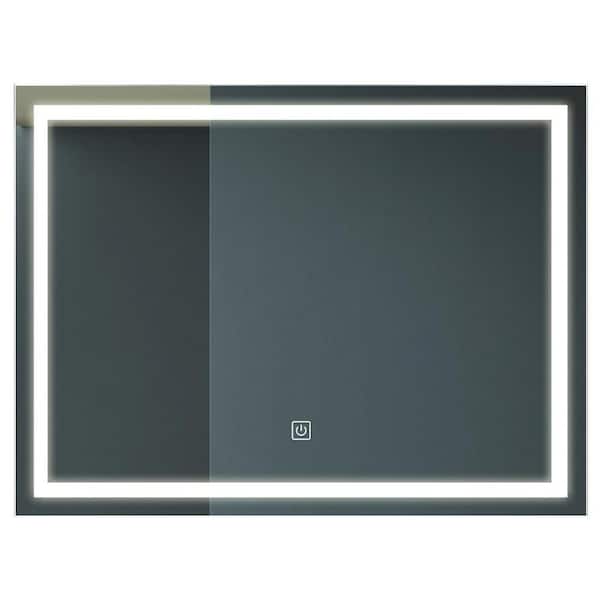 Whatseaso 40 in. W x 32 in. H Large Rectangular Frameless LED Anti-Fog Wall Mounted Bathroom Vanity Mirror in Silver
