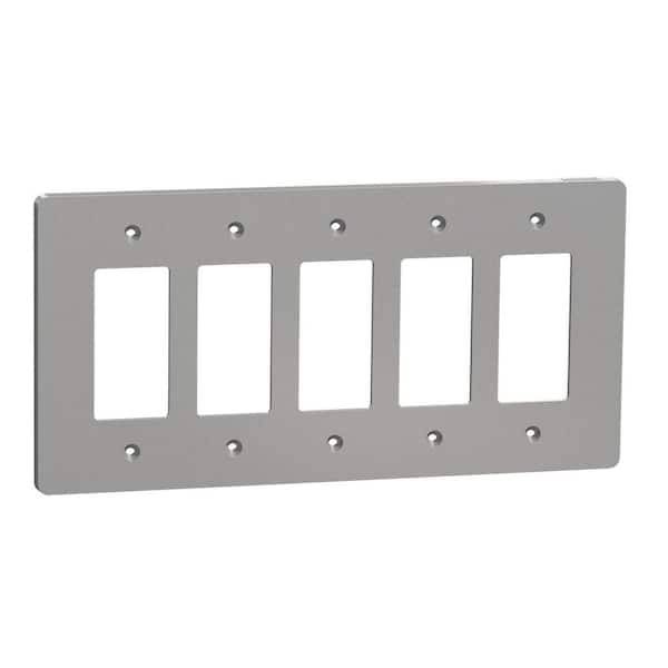 Square D X Series 5-Gang Mid Size Plus Wall Plate Cover Decorator/Rocker Matte Gray