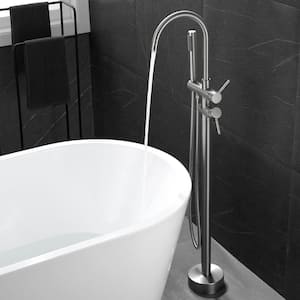 Single-Handle Floor Mount Freestanding Bathtub Faucet with Shower Hand in Brushed Nickel