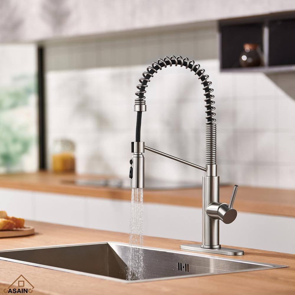 Brushed Nickel Pull Down Kitchen Faucet with Deck Plate
