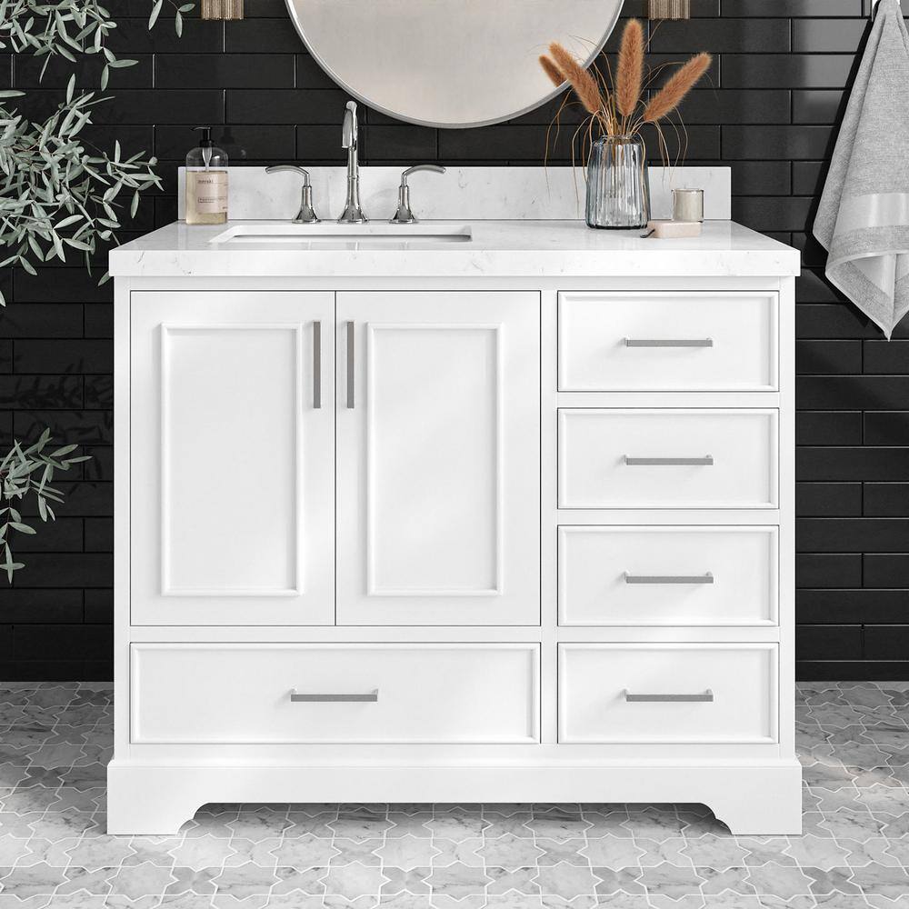 Stafford White Solid Wood 42.75" Freestanding Bathroom Vanity Cabinet