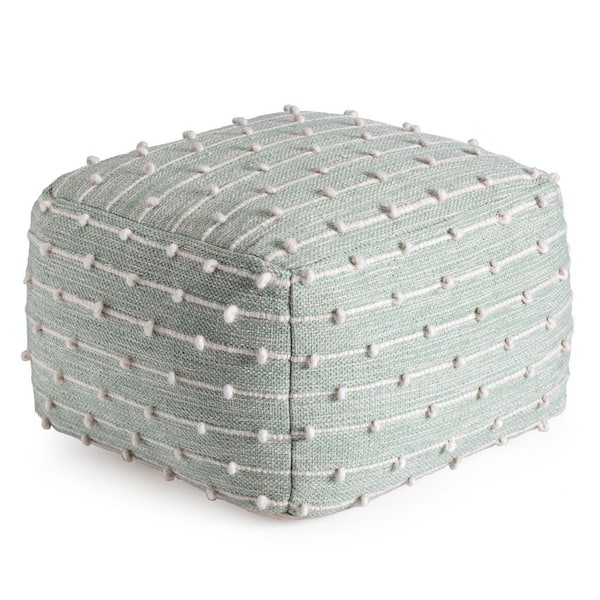 Anji Mountain Seaside 22 in.  x 22 in.  x 16 in. Teal and Ivory Pouf