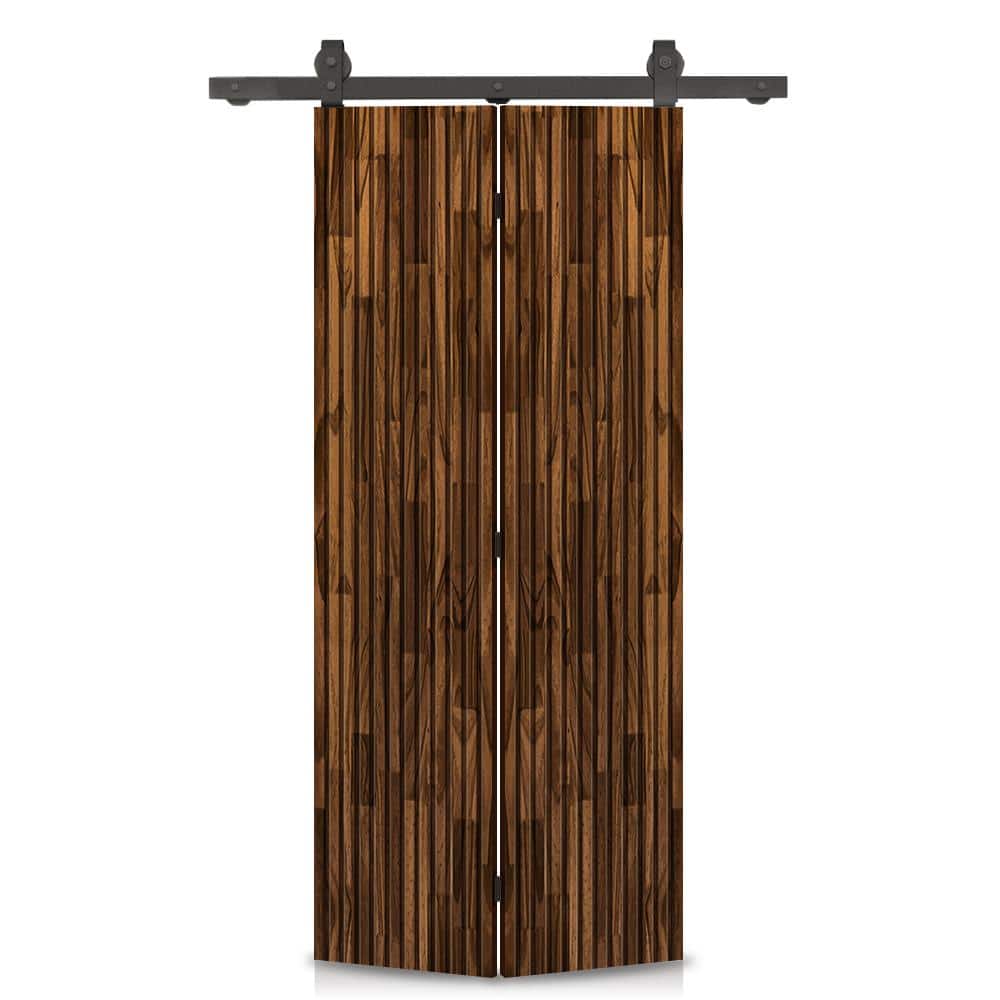 Japanese  34 in. x 80 in. Hollow Core Walnut Stained Pine Wood Bi-Fold Barn Door with Sliding Hardware Kit price history on PriceWatchPro