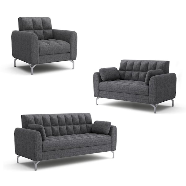 Furniture of America Winterwood 3-Piece Dark Gray Chenille Sofa Set