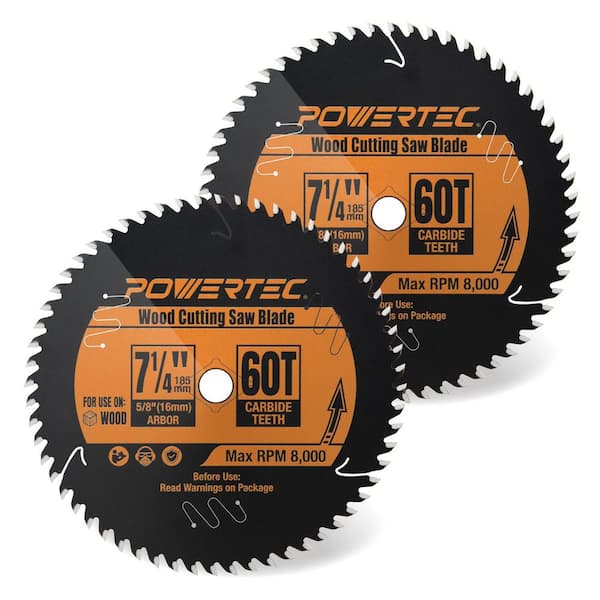 ‎POWERTEC 7-1/4 in. x 60-Tooth, 5/8 in. Arbor, Fast Crosscutting Circular Saw Blade for Softwood and Hardwood (2-Pack)
