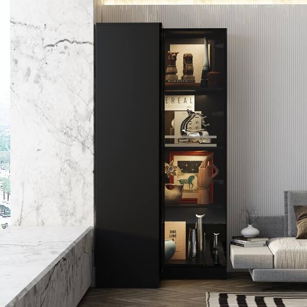 FUFU&GAGA Black Wood 31.5 in. W Display Cabinet Corner