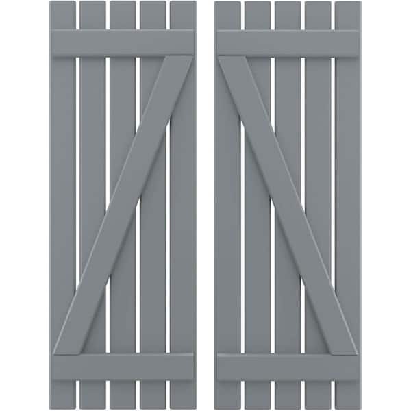 Ekena Millwork 19-1/2 in. W x 76 in. H Americraft 5-Board Exterior Real Wood Spaced Board and Batten Shutters with Z-Bar in Ocean Swell