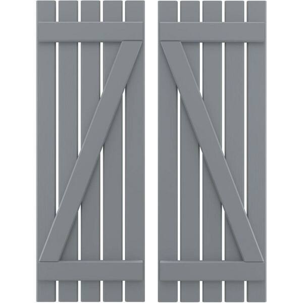 Ekena Millwork 19-1/2 in. W x 79 in. H Americraft 5-Board Exterior Real Wood Spaced Board and Batten Shutters with Z-Bar in Ocean Swell