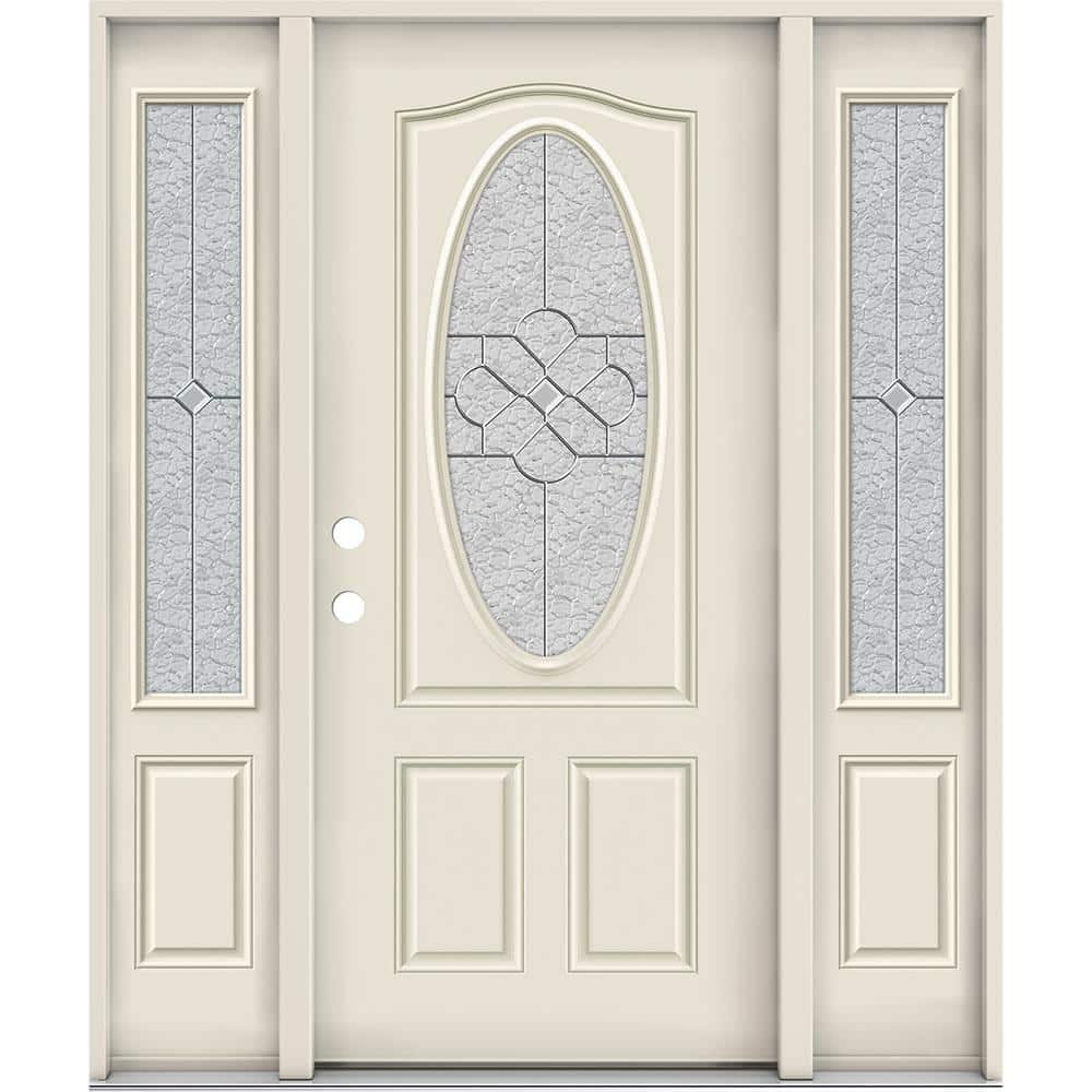 JELD-WEN 60 in. x 80 in. Right-Hand/Inswing 3/4 Oval Brevard Decorative  Glass Primed Steel Prehung Front Door w/Sidelites THDJW230400180 - The Home  Depot