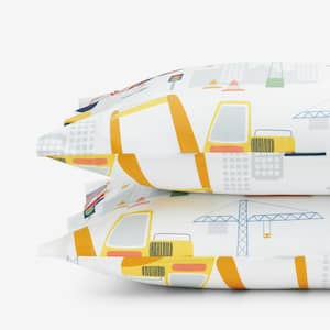 Company Kids Construction Trucks White Multi Organic Cotton Percale Standard Pillowcase (Set of 2)