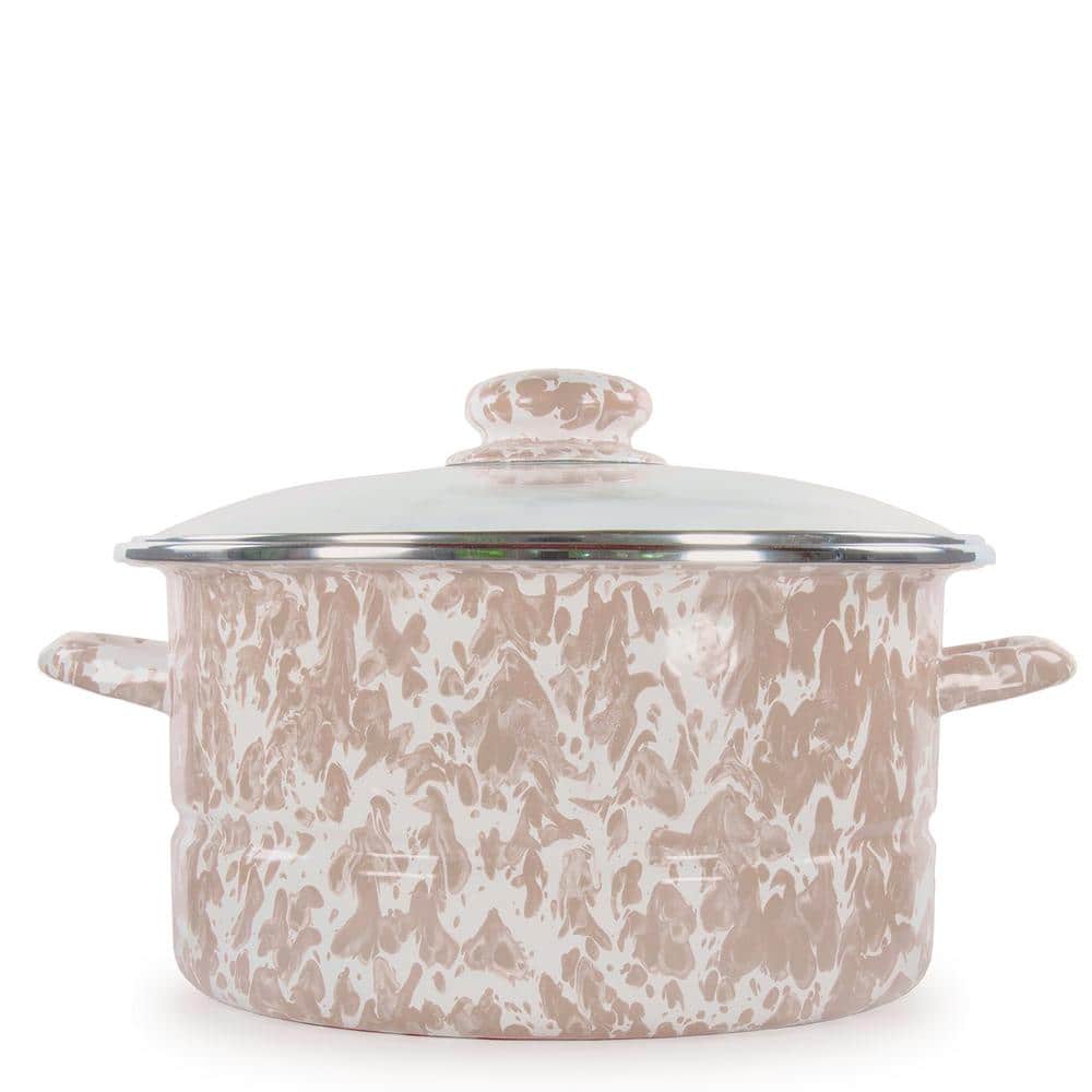 Golden Rabbit Enamelware 6 qt. Porcelain-Coated Steel Stock Pot in Grey  Swirl with Glass Lid GY72 - The Home Depot