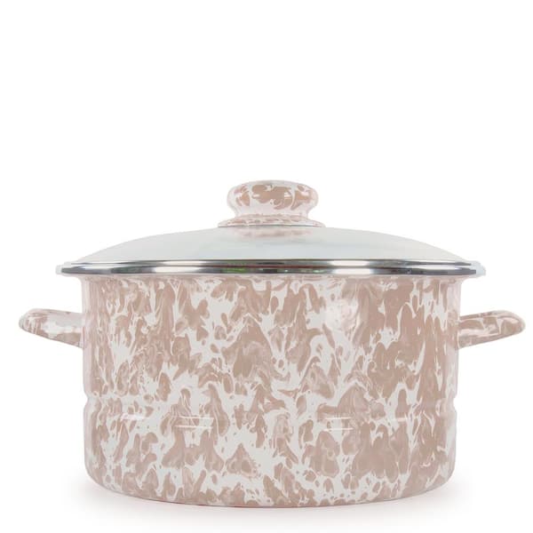 Golden Rabbit Taupe Swirl 6 qt. Enamelware Stock Pot with Glass Lid