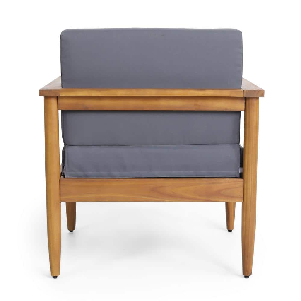 Teak Brown Acacia Wood Outdoor Lounge Chair with Dark Grey Cushions