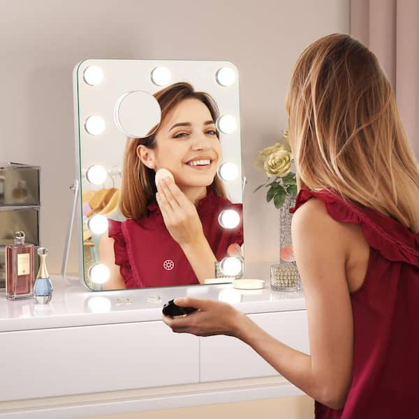 Vosuja 11 in. W x 14 in. H White Rectangle Framed LED Makeup