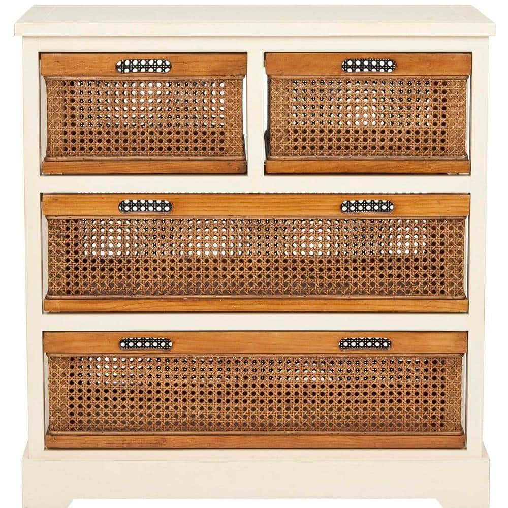 White Pine 4-Drawer Storage Unit with Cane Baskets