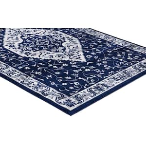 Jefferson Collection Pearl Heriz Navy 7 ft. x 9 ft. Medallion Area Rug