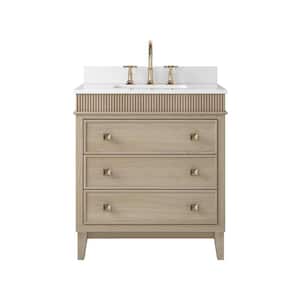 Danby 30 in. W x 22 in. D x 35 in. H Single Sink Bath Vanity in Platinum Oak Finish with Engineered White Marble Top