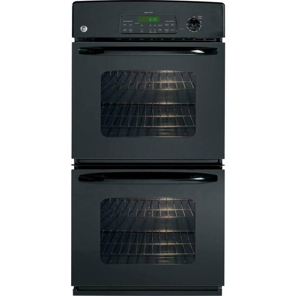 GE 27 in. Double Electric Wall Oven Self-Cleaning in Black