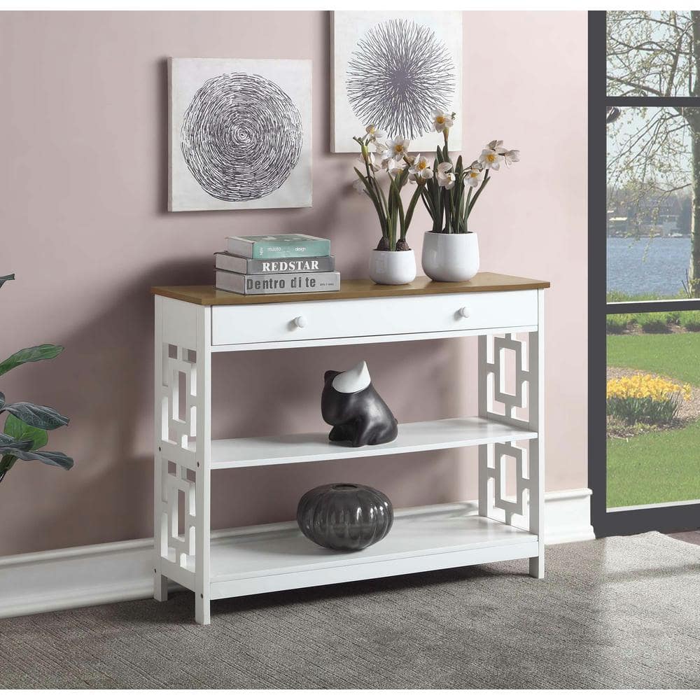 Town Square Chic White/Driftwood Console Table with Storage