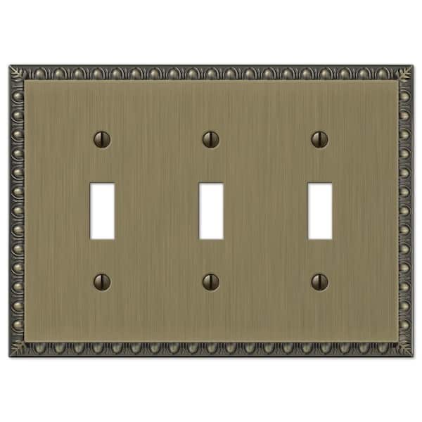 AMERELLE Antiquity 3 Gang Toggle Metal Wall Plate - Brushed Brass