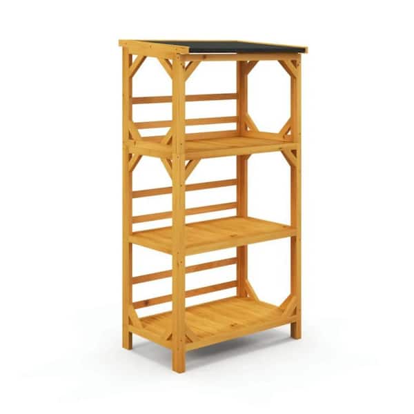 Cubilan Fir Wood Asphalt 3-Tier Wooden Plant Stand with Weatherproof Asphalt Roof for Patio-19.50 in. Kits and Accessories