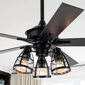 52 in. Indoor Matte Black Reversible Ceiling Fan with Remote Control and Light Kit