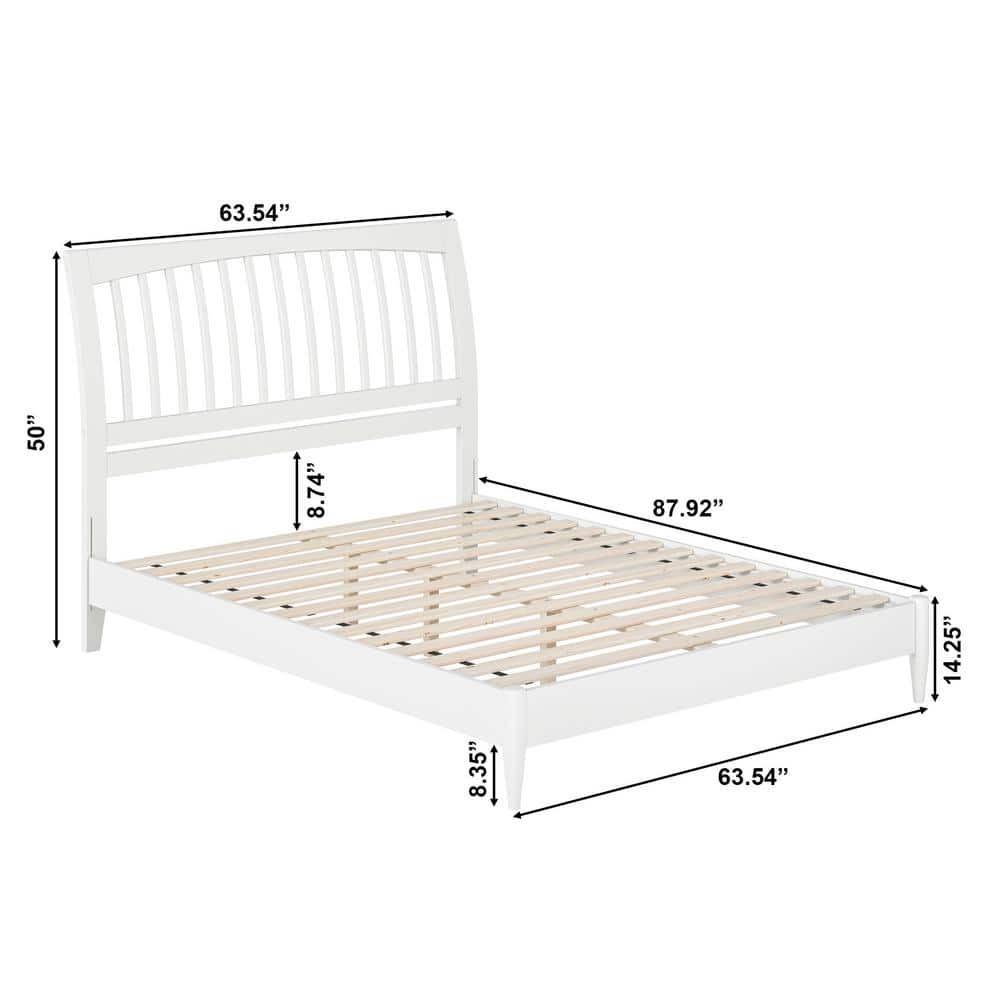 Orleans White Solid Wood Queen Sleigh Platform Bed with Slatted Headboard