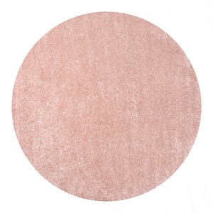 Haze Solid Low-Pile Pink 5 ft. Round Area Rug