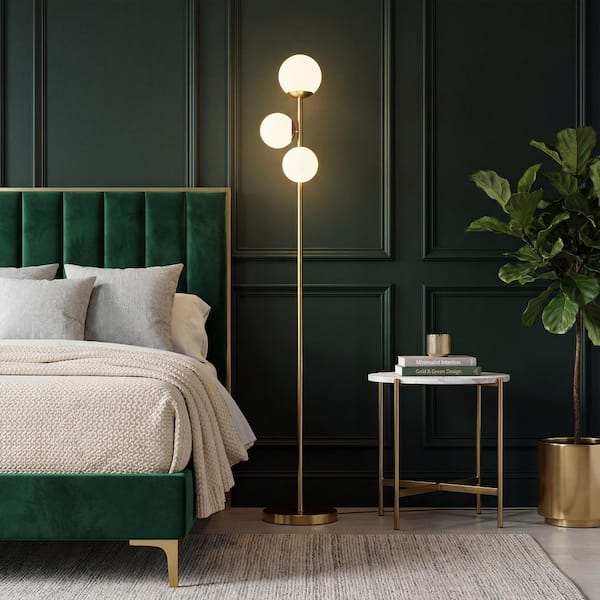 65.7 in. Gold Modern Globe 3-Light Tree Floor Lamp with Foot Switch and Frosted Glass Shades