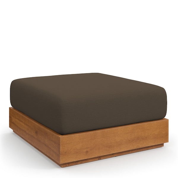 Tahoe Acacia Wood Outdoor Ottoman in Natural Cocoa with Weather-Resistant Cushion