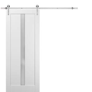 4112 18 in. x 80 in. Lite Frosted Glass White Finished Pine MDF Sliding Barn Door with Hardware Kit