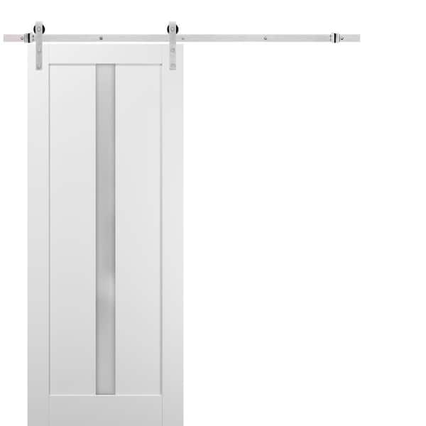 Assembly Required 18 in. x 84 in. Lite Frosted Glass White Finished Pine MDF Sliding Barn Door with Hardware Kit