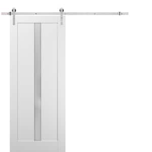 4112 24 in. x 84 in. Lite Frosted Glass White Finished Pine MDF Sliding Barn Door with Hardware Kit
